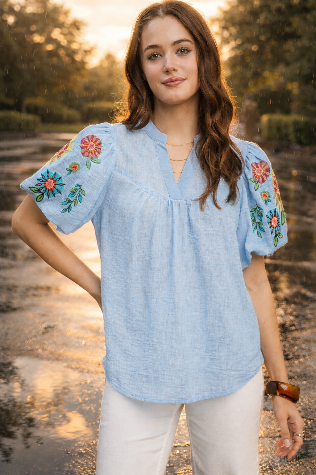 Embroidered Puff Sleeve Top by Umgee