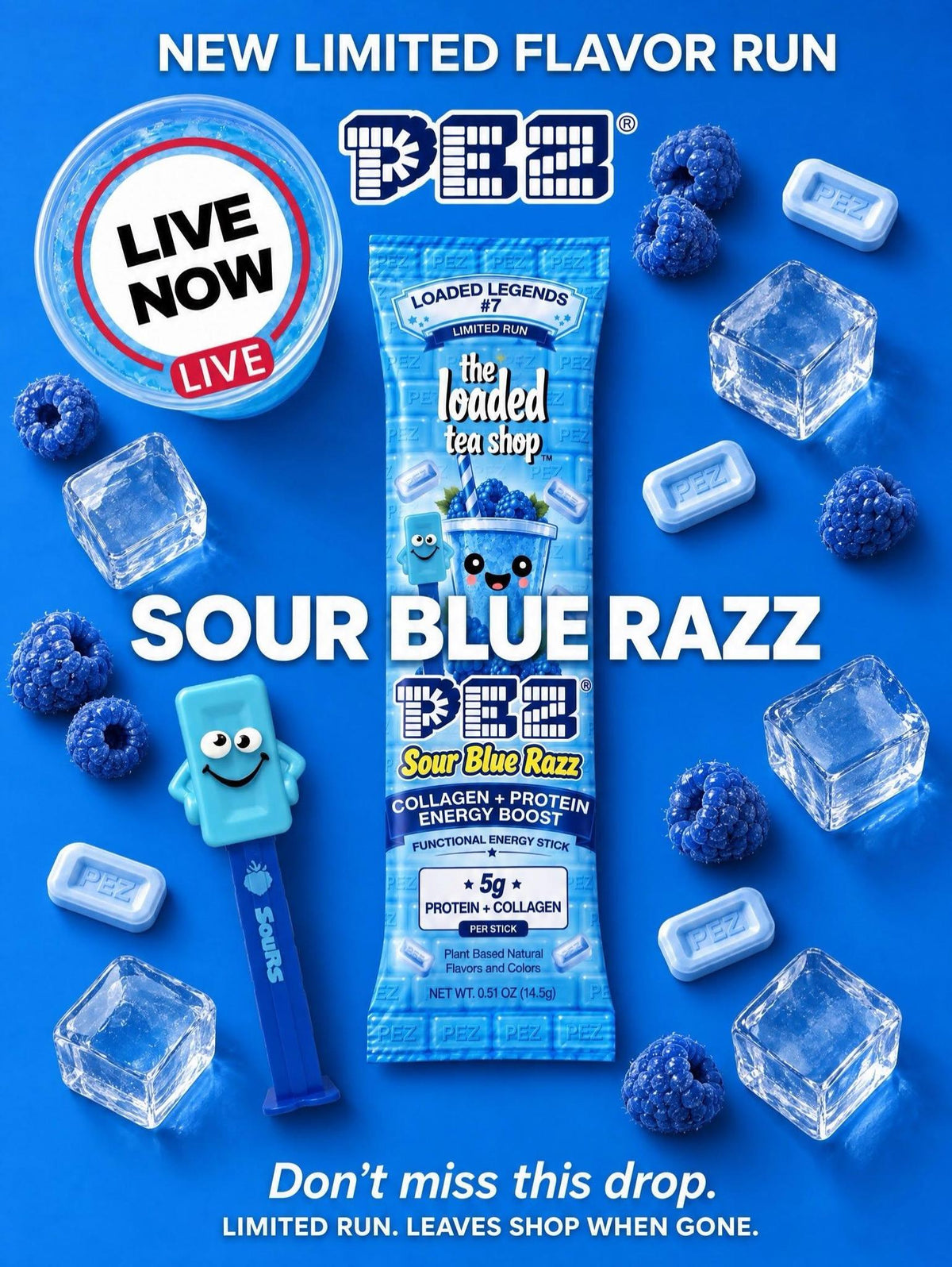 Pez Sour Blue Razz Limited Edition - The Loaded Tea Shop Drink Packets