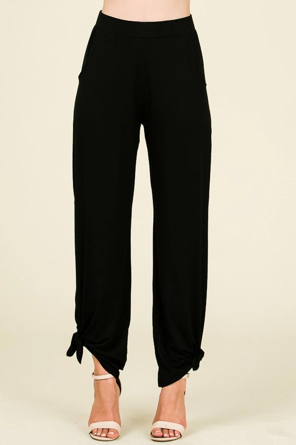 Black Split Side Ankle Tie Knit Bottoms by 7th Ray