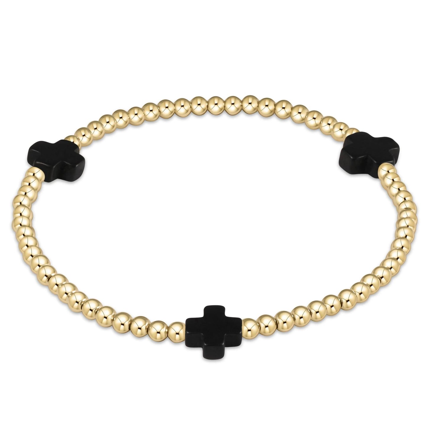 Signature Cross 3mm Gold Bracelet - Onyx