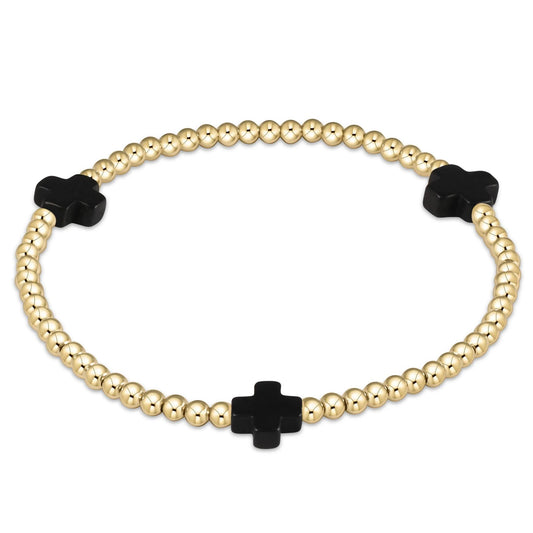 Signature Cross 3mm Gold Bracelet - Onyx