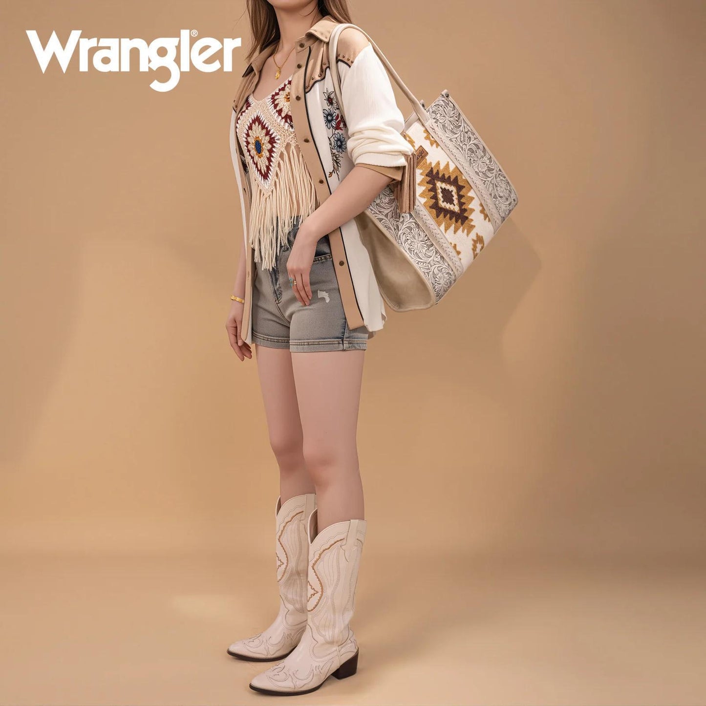 Wrangler Tooled Aztec Pattern Print Concealed Carry Large Tote by Wrangler