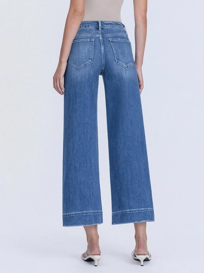 High Rise Medium Dark Crop Wide Trouser  - F6034