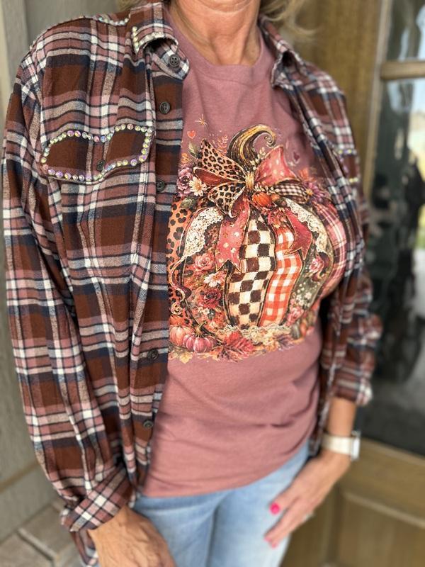 Cinnamon Sparkle Hand-Embellished Flannel