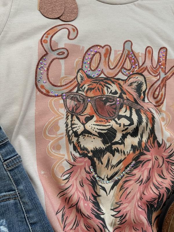 Embellished Easy Tiger Graphic Tee with Gem Details