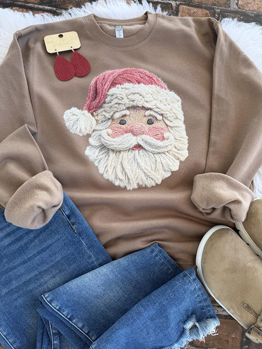 Faux Knit Work Santa Mocha Sweatshirt