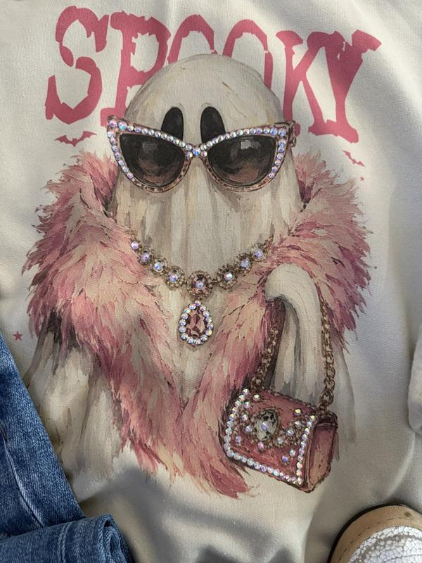 Embellished Spooky Glam Graphic Sweatshirt with Gem Details