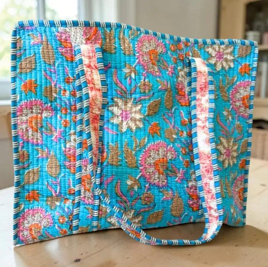 Beck Bright Blue Floral Tote Bag