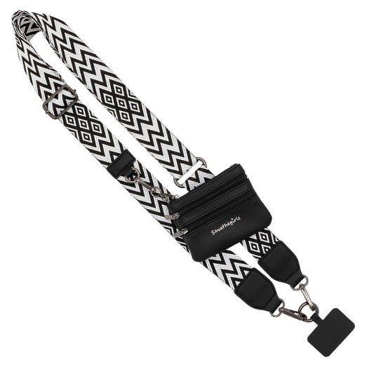 Black & White Clip & Go Crossbody Phone Lanyard - Chevron Collection by Save The Girls