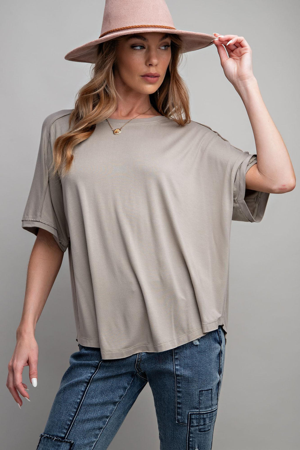 Eggshell Washed Rayon Knit Tunic Top