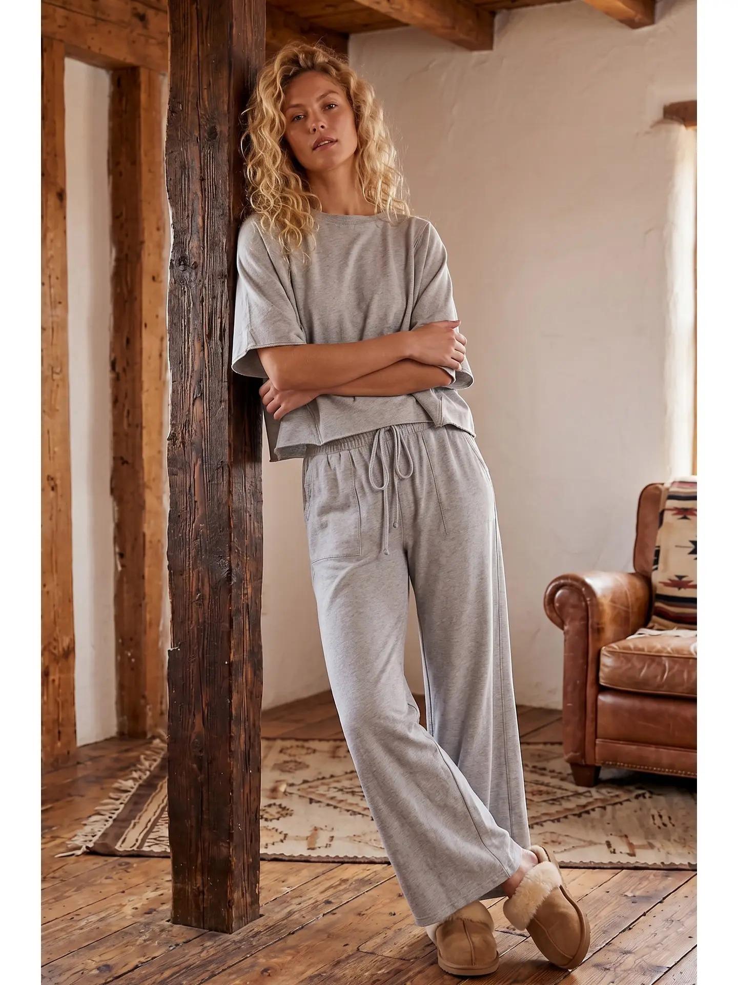 Brushed Stretch Boxy Top & Wide Leg Pant Set by Sewn and Seen