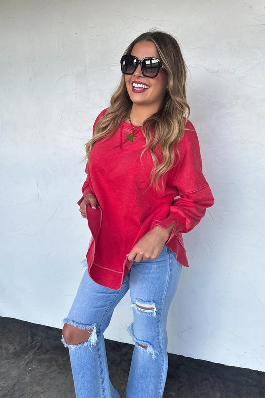 Red Joss Washed Sweatshirt by Blakeley