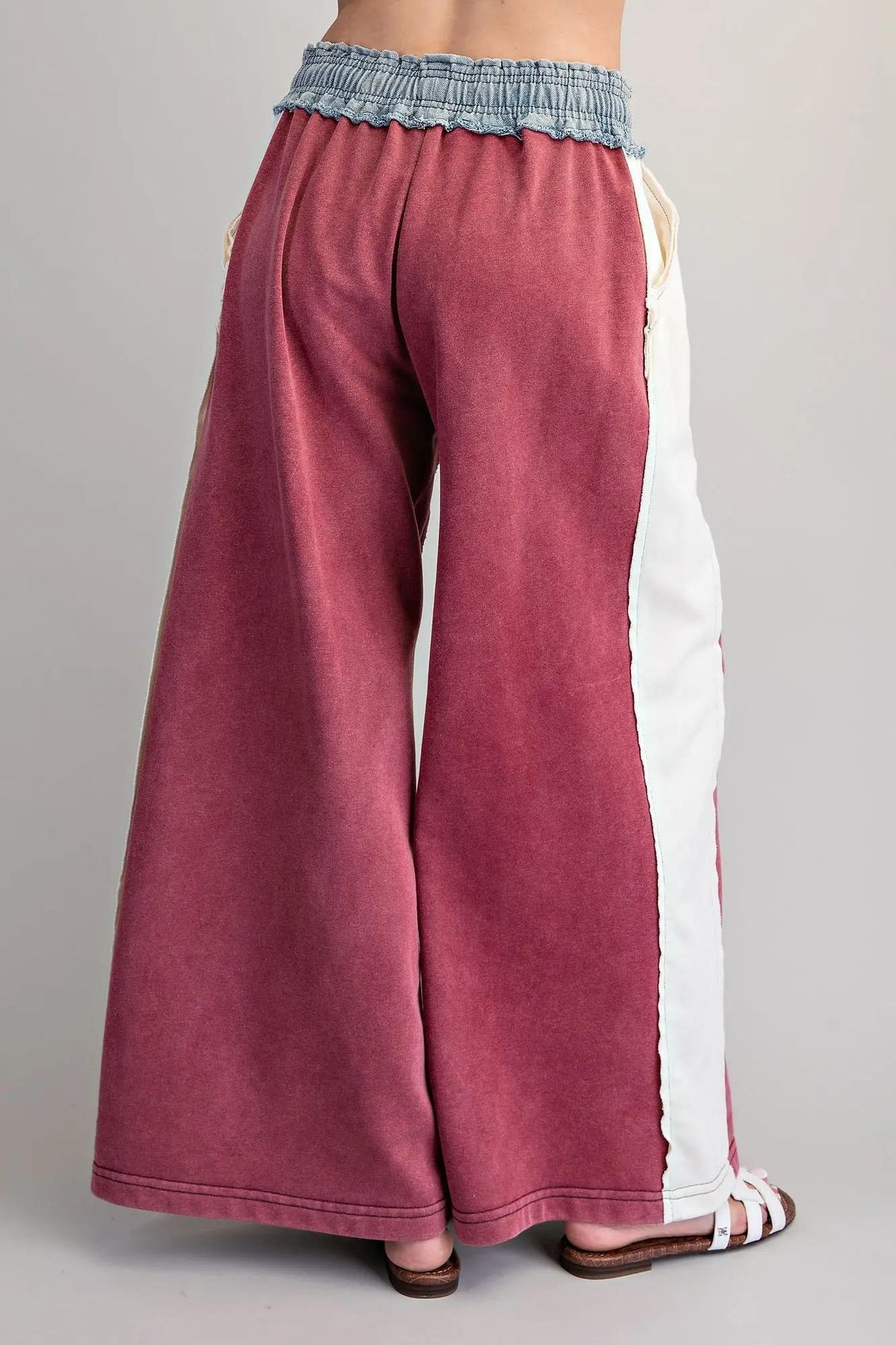 Red Bean Frayed Color block Long Sleeve Pullover & Drawstring Pants by ee:some