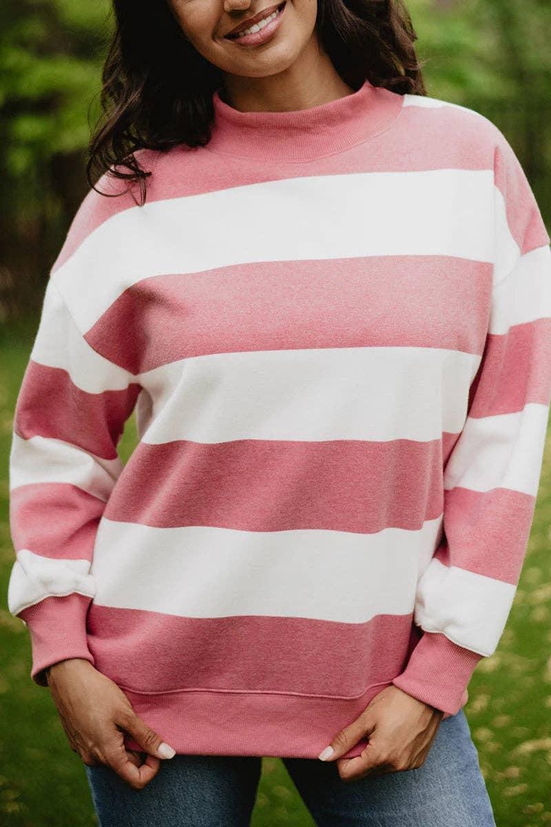 Red & White Striped Mockneck Pullover by Katydid