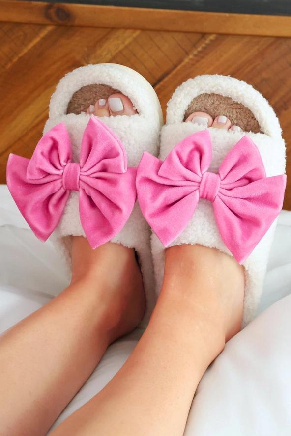 Cozy Pink Bow Slippers