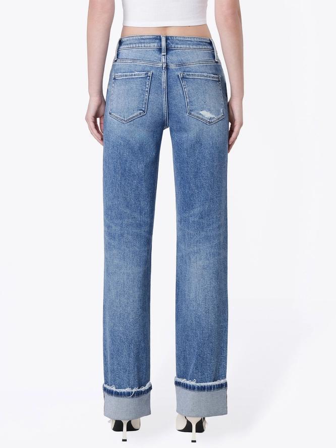 High rise distressed cuffed slim wide jeans by Flying Monkey - Style # F9132