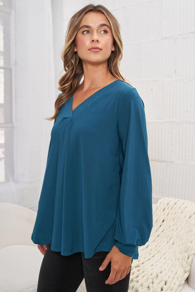 Teal Knit V-Neck Top by White Birch