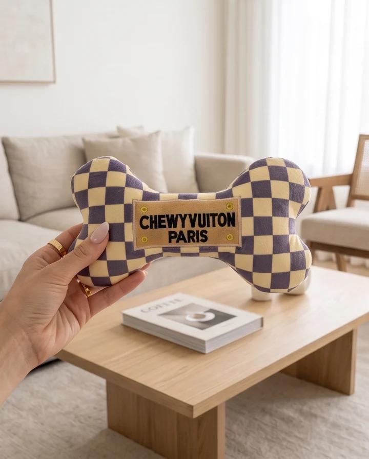 Tan Checker Chewy Vuiton Bone Toy by Haute Diggity Dog