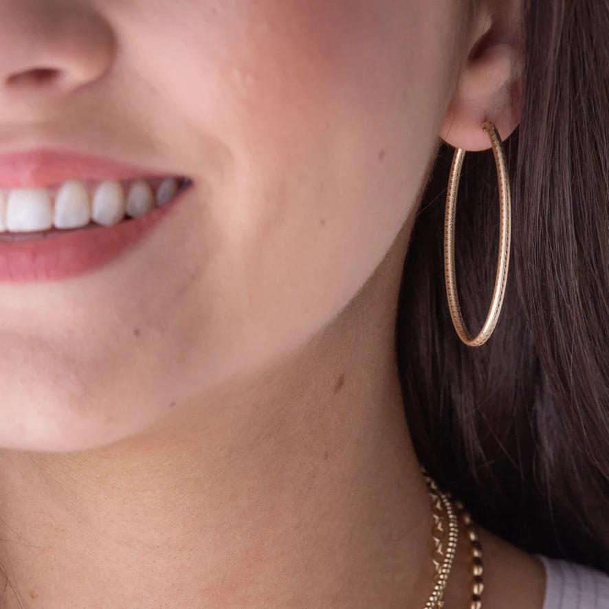 Oval Gold 2" Hoop -  Textured Earrings