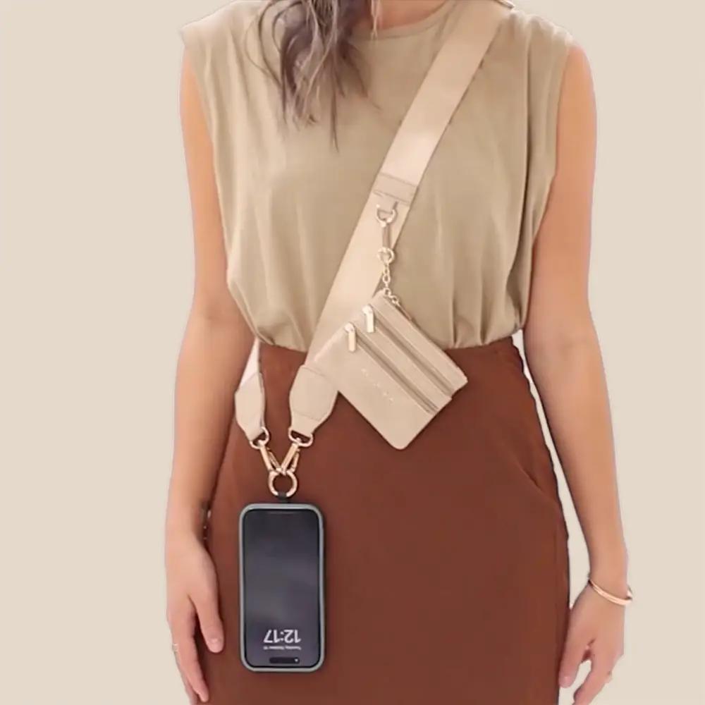 Taupe Clip & Go Phone Lanyard with Pouch by Save The Girls