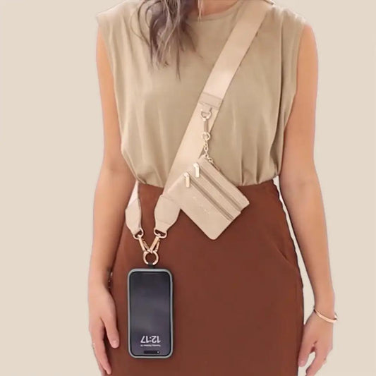 Taupe Clip & Go Phone Lanyard with Pouch by Save The Girls