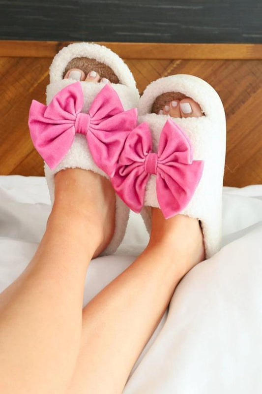 Cozy Pink Bow Slippers