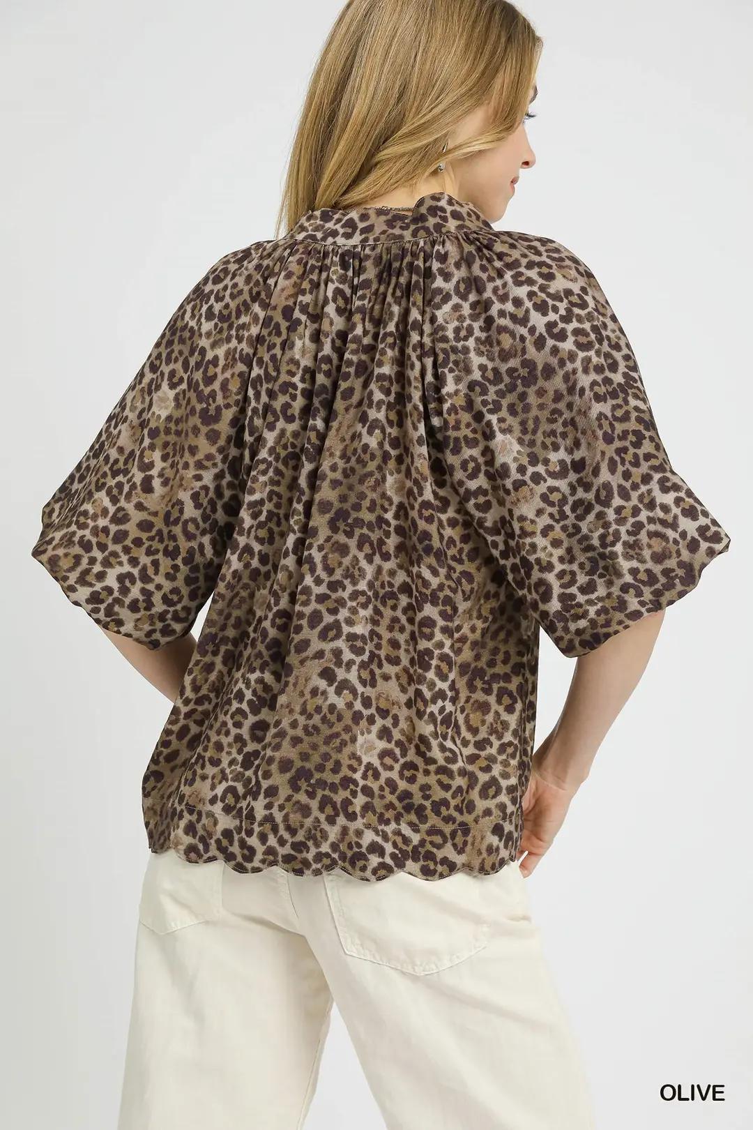 Bubble Sleeved Animal Print Blouse by Umgee