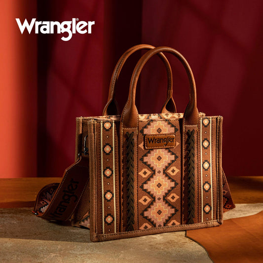 Dark Brown Southwestern Print Small Canvas Tote/Crossbody by Wrangler
