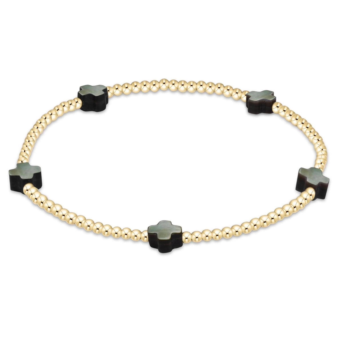 Signature Cross Small 2mm Gold Bracelet - Mother of Pearl - Black  Tahitian