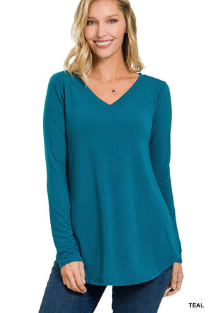 Teal Long Sleeve Perfectly Simple V-Neck Knit Top
