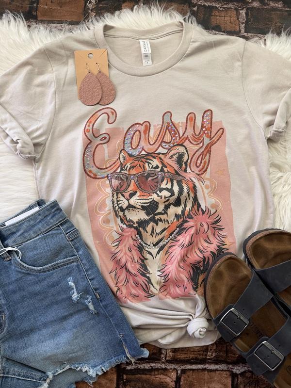 Embellished Easy Tiger Graphic Tee with Gem Details