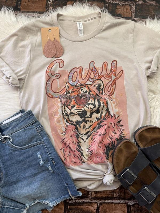 Embellished Easy Tiger Graphic Tee with Gem Details