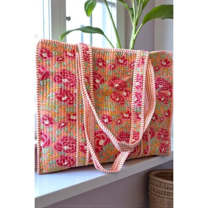 Golden Hour Pink Floral Tote Bag