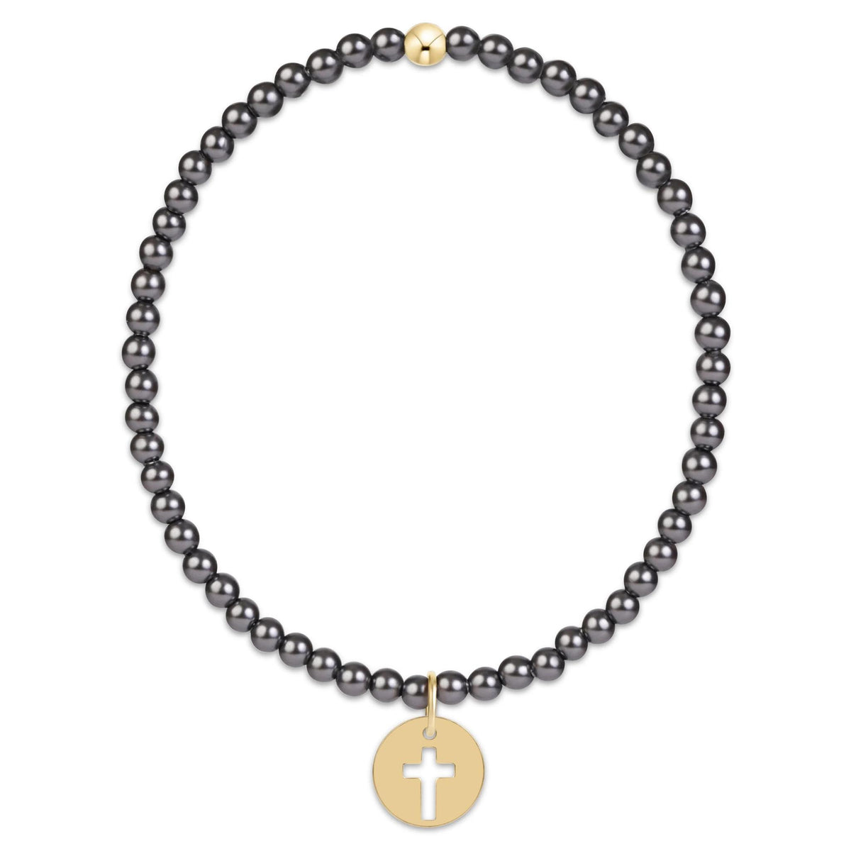 Classic Pearl Dark Grey 3mm Bracelet - Blessed Gold Disc