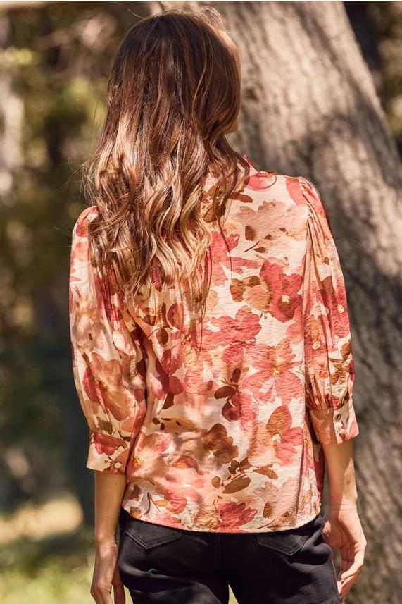 Crinkled Floral Blouse with Contrast Piping by Oddi