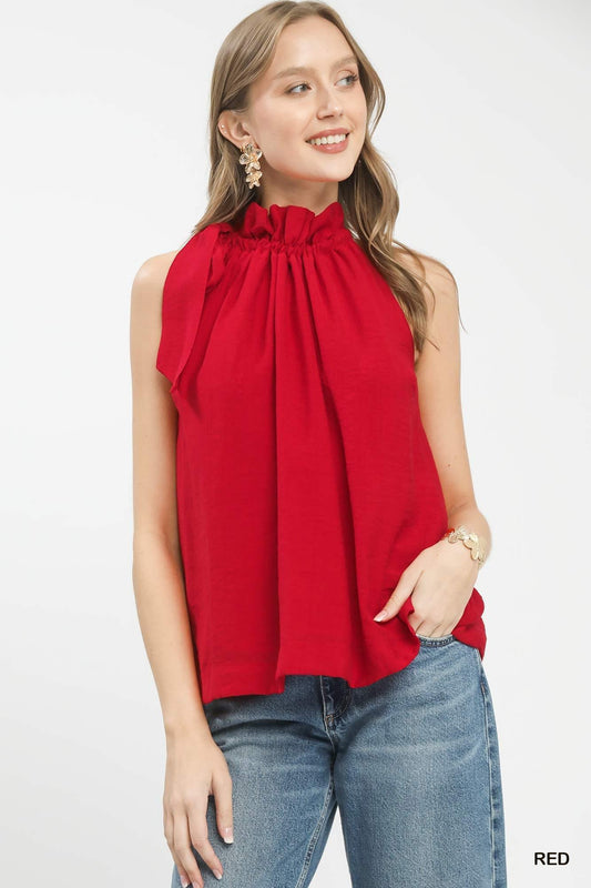 Red Tie-Neck Ruffle Halter Boho Top