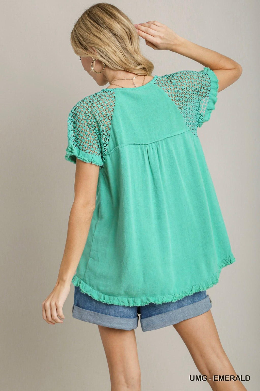 Emerald Floral Crochet Fringed Hem Top by Umgee