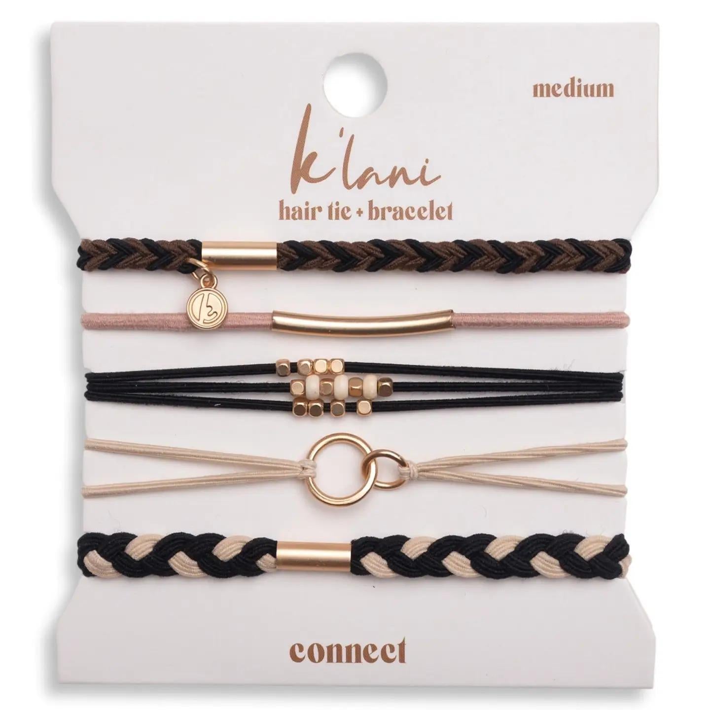 "Connect" Black & Cream with Gold Accent Hair Tie Bracelets