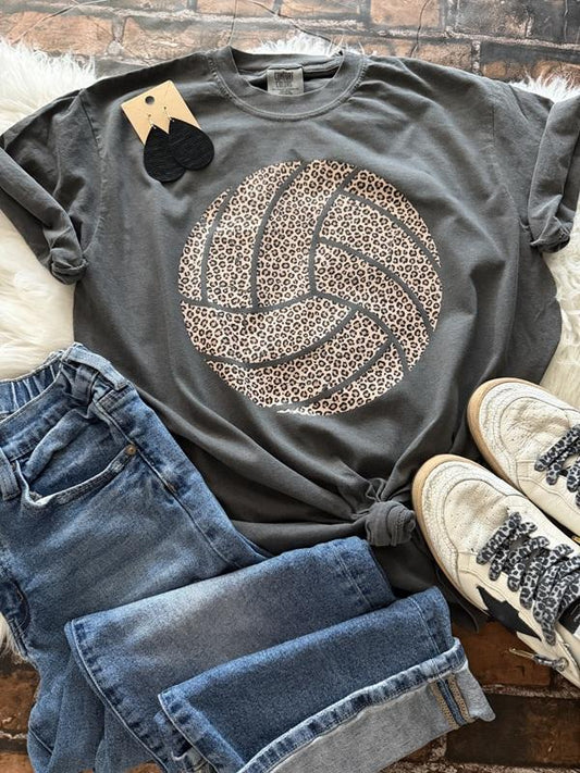 Leopard Distressed Volleyball Comfort Color Tee