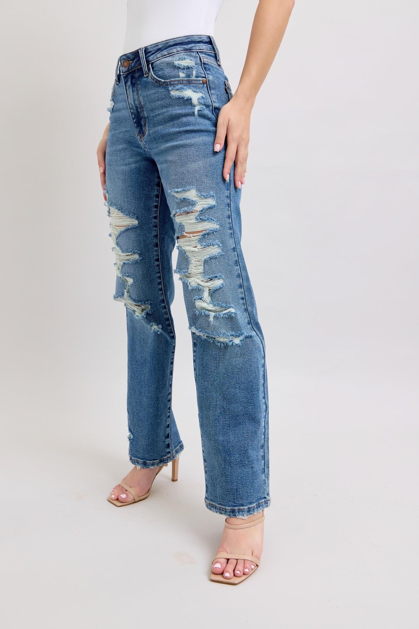 HW Heavy Destroyed Straight Leg Jeans by Judy Blue - Style #88447