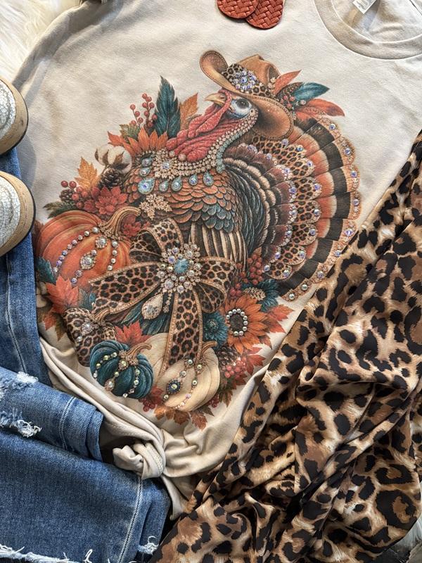 Embellished Boujee Turkey Graphic Tee with Gem Details