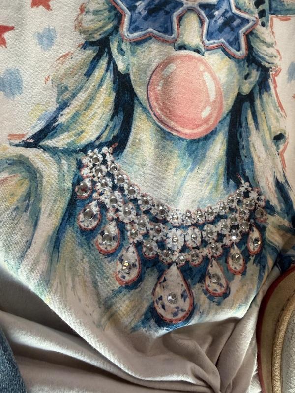 Embellished America Bubble Gum Graphic Tee With Gem Detail