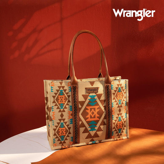 Tan Southwestern Print Small Canvas Tote/Crossbody by Wrangler