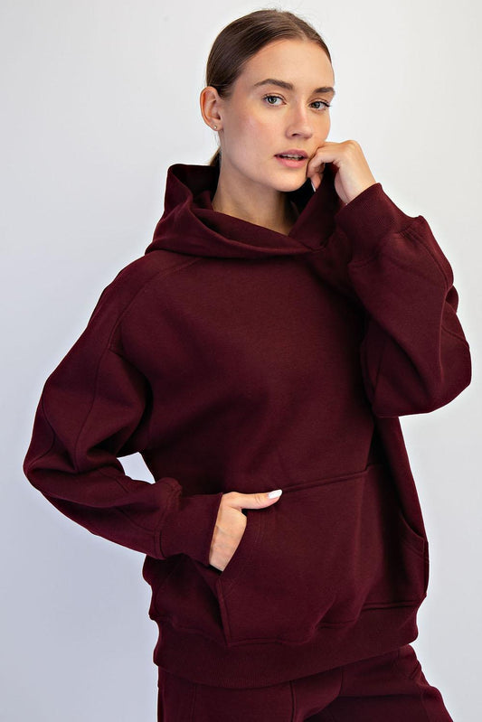 Dark Cherry Fleece Terry Oversized Hoodie by Rae Mode