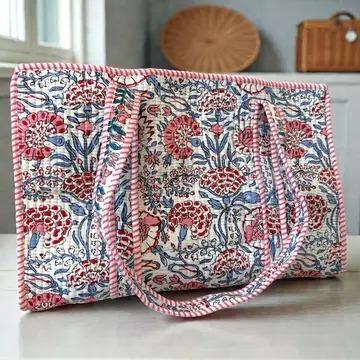 Millie Blue and Pink Floral Tote Bag