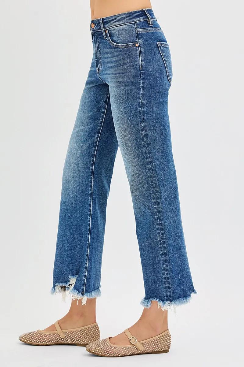 Risen Mid Rise Crop Straight Jeans -  Style #PSC21137