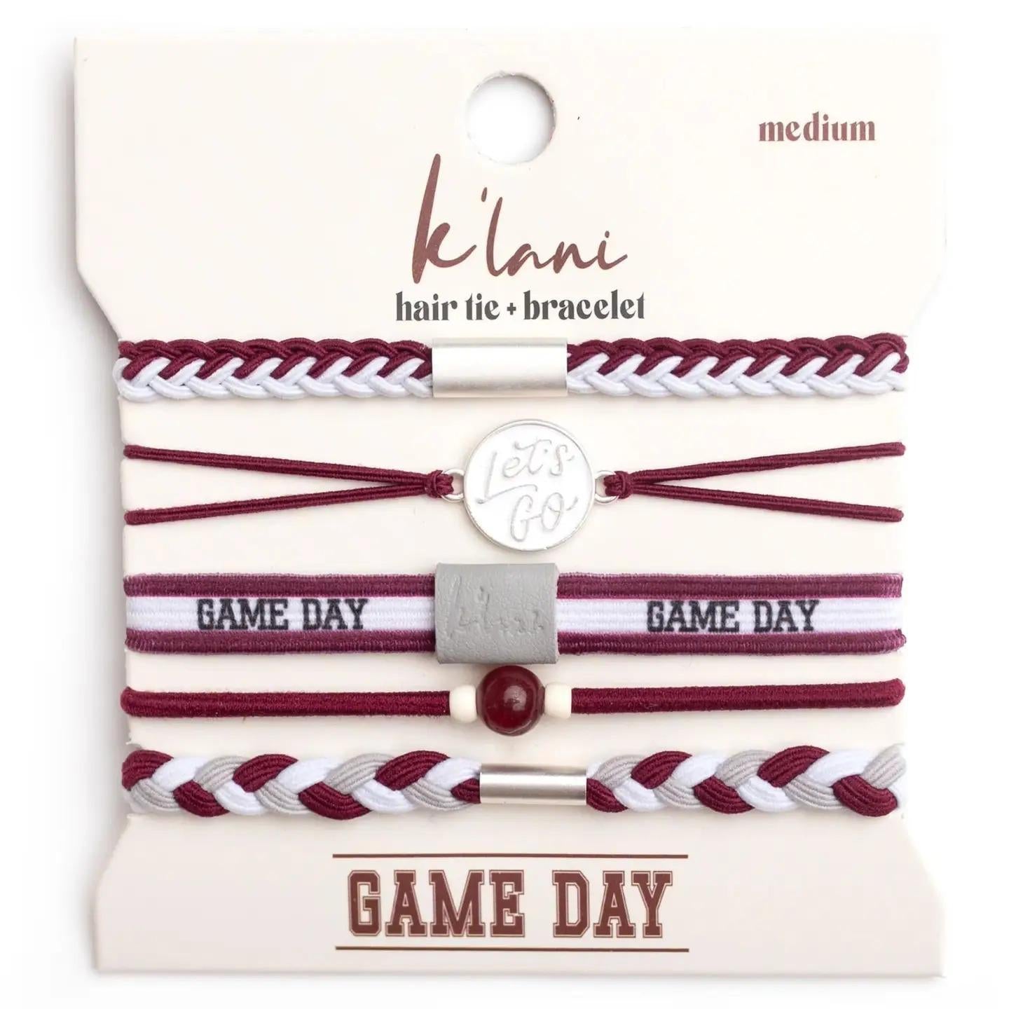 "Game Day" Maroon & Gray Hair Tie Bracelets