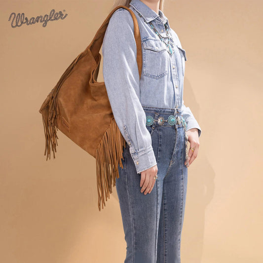 Wrangler Fringe Studded Hobo Bag