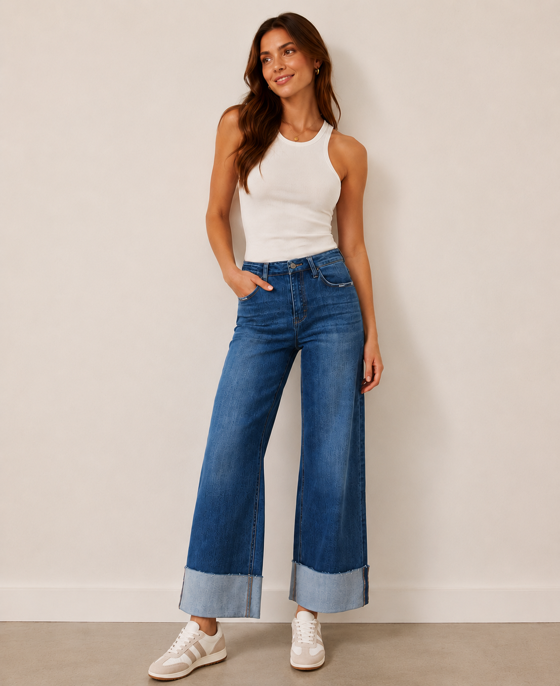 High Rise Ankle Cuffed Wide Leg Jean by Vervet