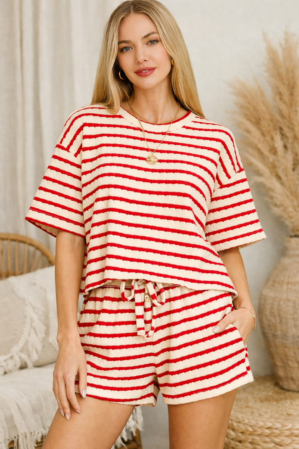 Ruby Striped Short Sleeve Short Set